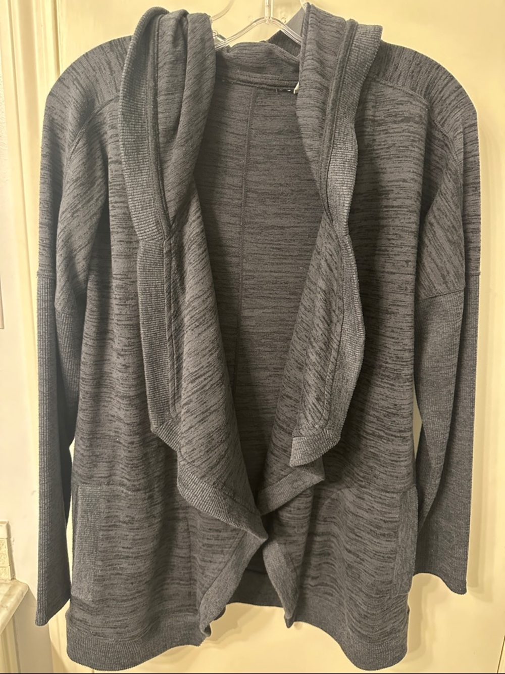 Athleta Heathered Gray Hooded Open-Front Cardigan